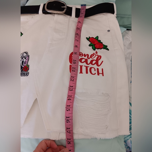 One-of-a-Kind Upcycled Witchy Denim Mini Skirt – Distressed White, NWOT - Picture 4 of 16